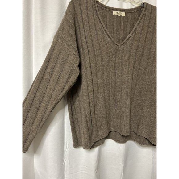 Madewell Sweater Womens Brown V Neck Recycled Cashmere Wool Ribbed Pullover S - Picture 2 of 5